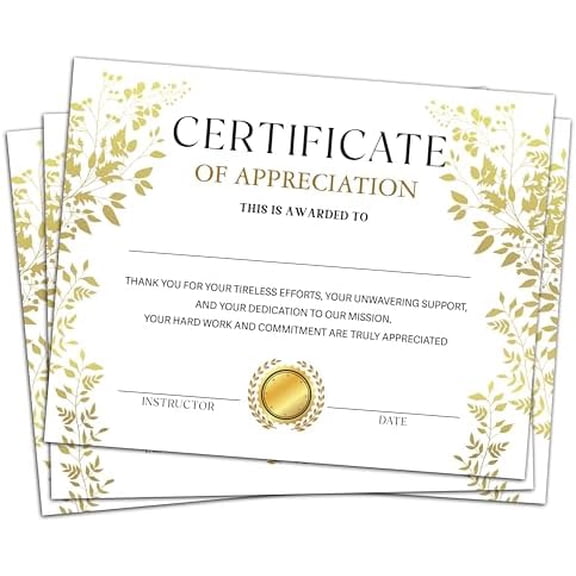 Certificate of Appreciation -25pcs, Certificates of Recognition, Thank You Gifts Certificates for Employees, Staff, Teachers, Volunteers, 8×10 Inch Award Certificate-A08