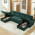 thumbnail image 6 of Aukfa 111" U shape Sectional Couch Convertible Sofa Bed with USB &Cupholders, Hide Desktop, 4 Pillows, Pull out Bed&Storage Chaise, Corduroy, Green, 6 of 8
