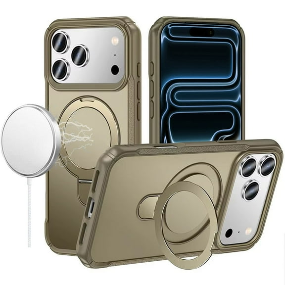 iPhone 17 Pro Max - Matte Magnetic Ring Stand Hybrid Case - Khaki