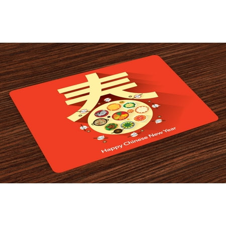 Chinese New Year Placemats Set of 4 Traditional Family Reunion Dinner Table with Food for the Lunar Festival, Washable Fabric Place Mats for Dining Room Kitchen Table Decor,Multicolor, by