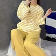 thumbnail image 2 of Tnhcen Women's Imitation Cotton Sleepwear Set Stripe print Long Sleeved Pants Pajamas Set Casual Loose Home Wear Set M-4XL, 2 of 5