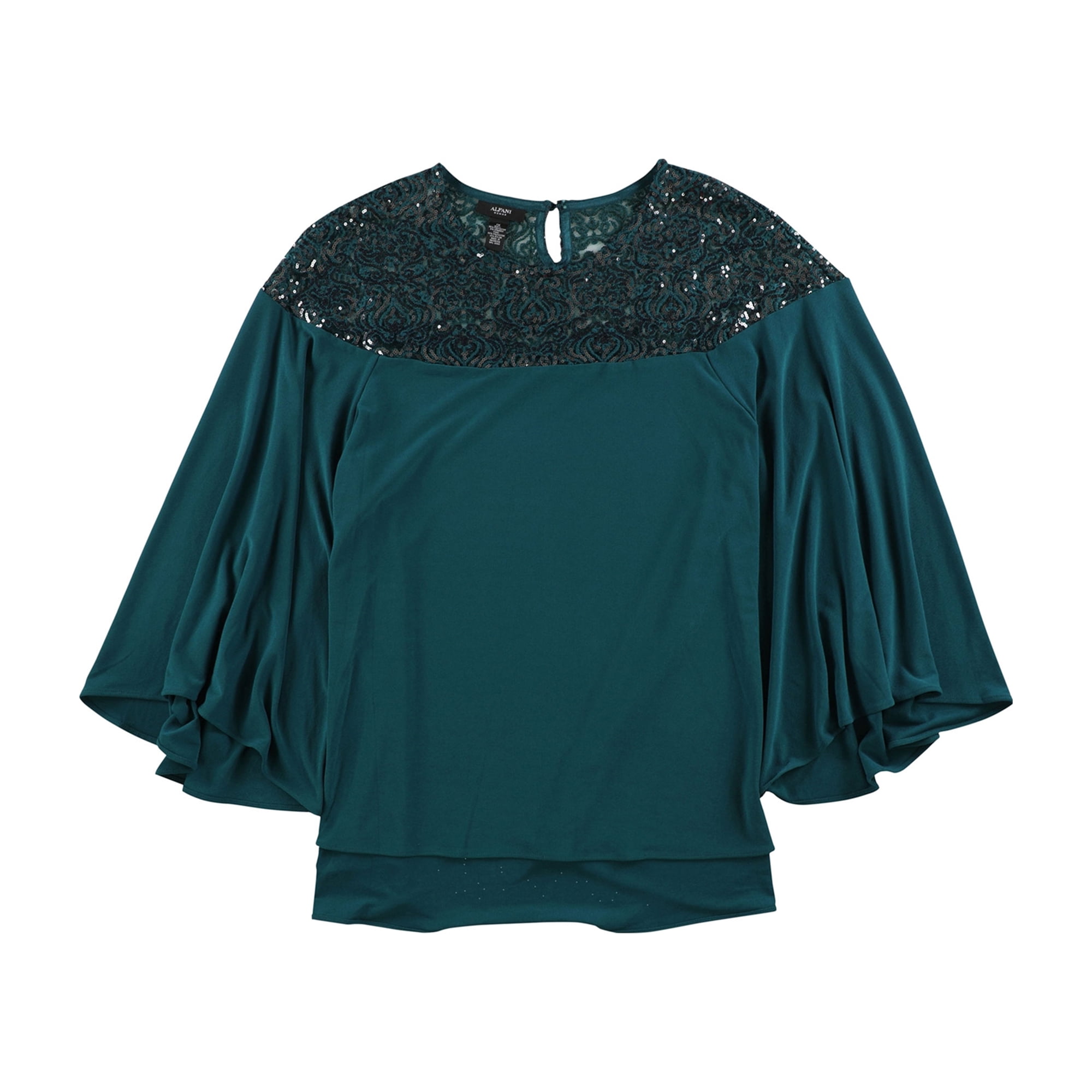 Alfani Plus Size Sequined Bell-Sleeve Blouse in Ocean Teal