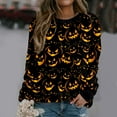 thumbnail image 2 of Chandail en Molleton Citrouille Chat pour Femmes Halloween Col Rond Pull Manches Longues Hauts Décontractés Amples, 2 of 5