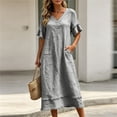 thumbnail image 6 of Admvng Womens Casual Dress Short Sleeve Pockets V Neck Flowy Summer Linen Dress, 6 of 9