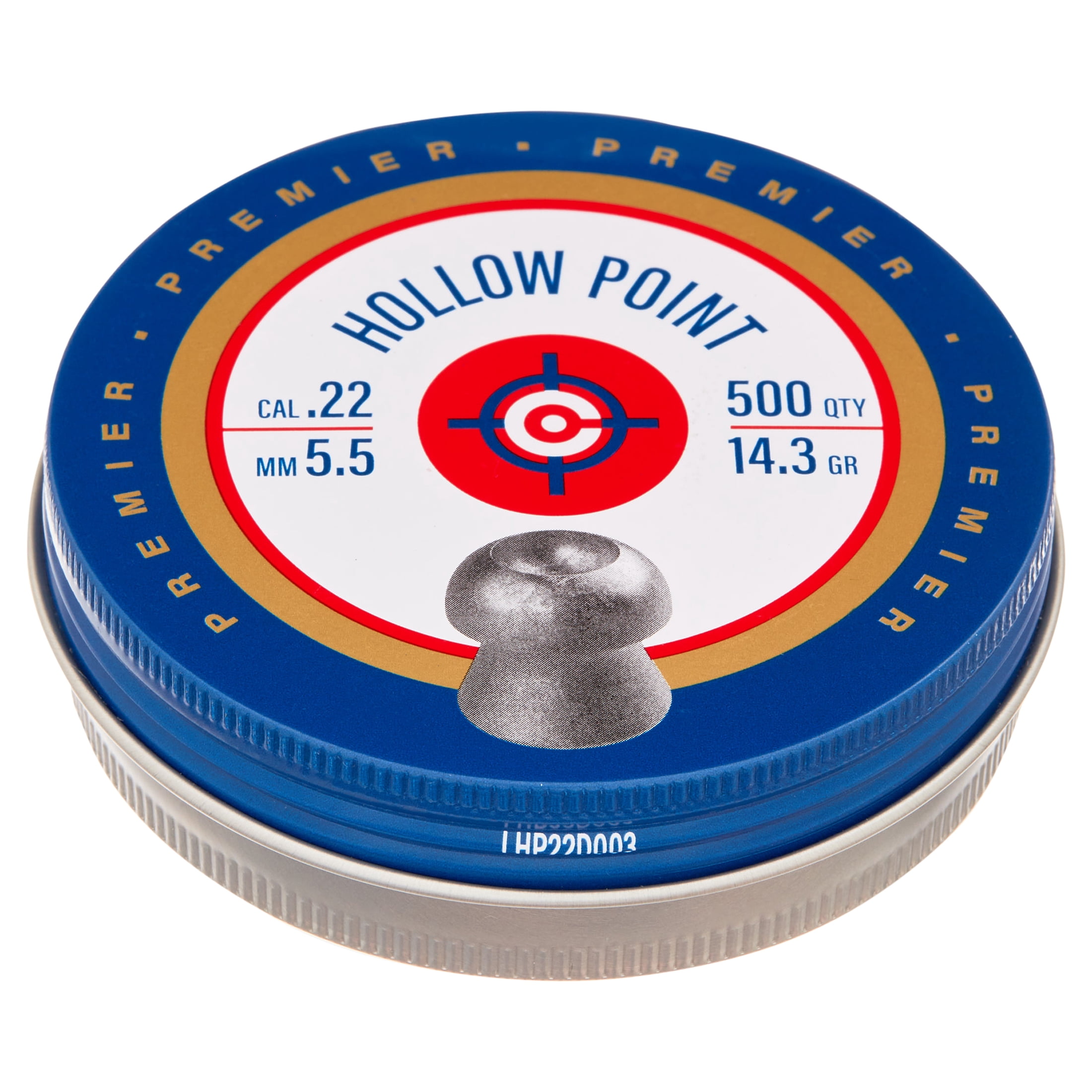 Crosman Premier Hollow Point Pellets, .22 Cal., 14.3 Gr., 500ct, LHP22, Pellet Gun Ammunition, for CO2 Powered or Break Barrel Models