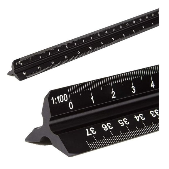 Aluminum Architectural Scale Ruler, Drafting Ruler, Precision 12" Triangular Drafting Tool With Metric Units For Architects, Engineers And Students For Blueprinting And Drafting