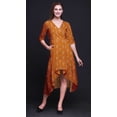 thumbnail image 2 of Bimba Cotton Orange Clover Leaves Floral Womens V Neck Asymmetrical Pocket ShiftÂ&nbsp;DressÂ&nbsp;Short Sleeve MidiÂ&nbsp;Dress-Large, 2 of 5