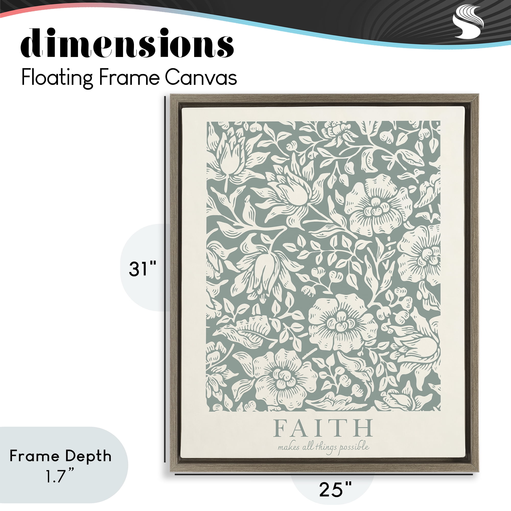 Stupell Industries Faith Quote with Floral Pattern Brown Framed Floater Canvas Wall Art, design by Wild Apple Portfolio
