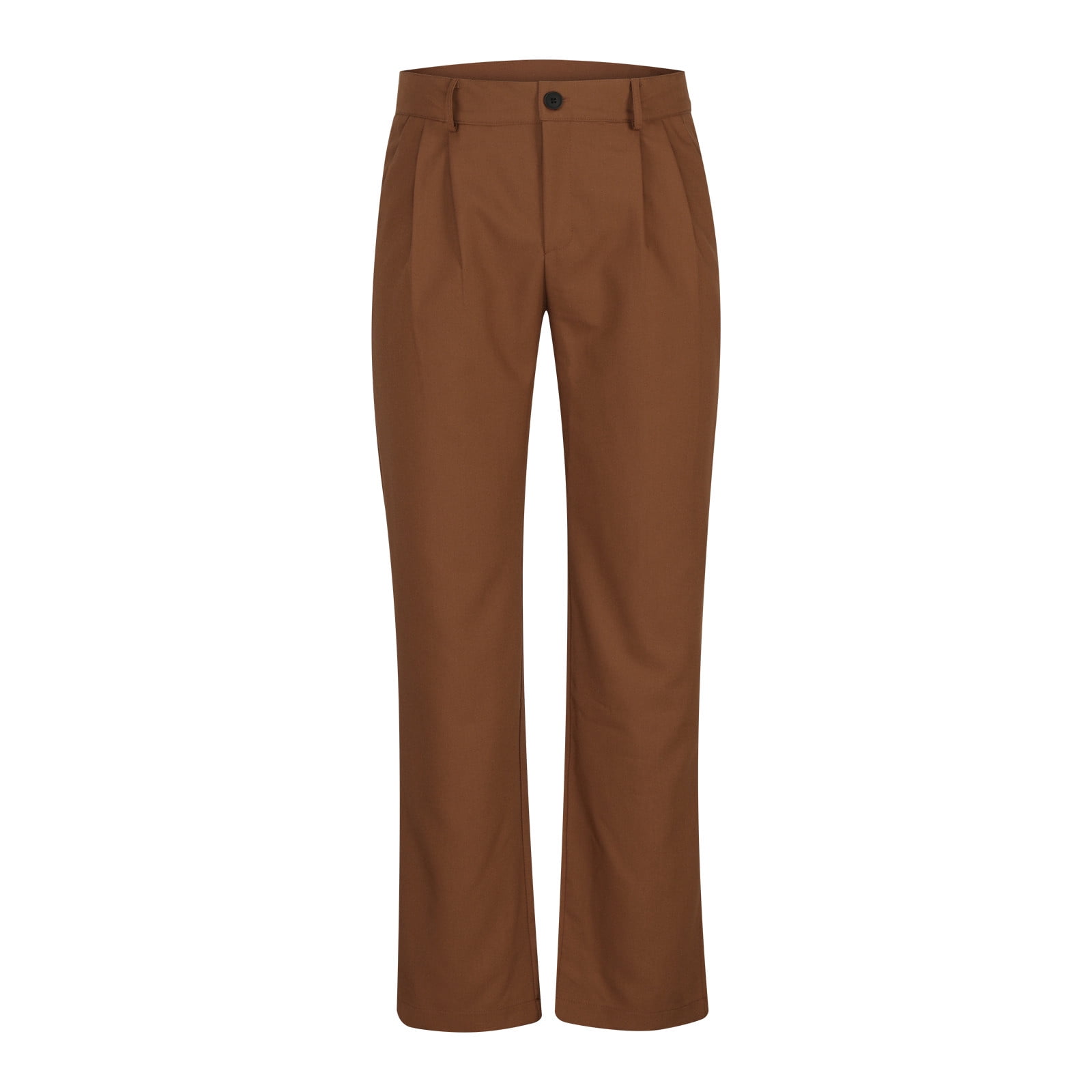 【EEUN】Cross Button Slacks Virmaxy Mens Solid Color Zipper Button Dress Trousers with