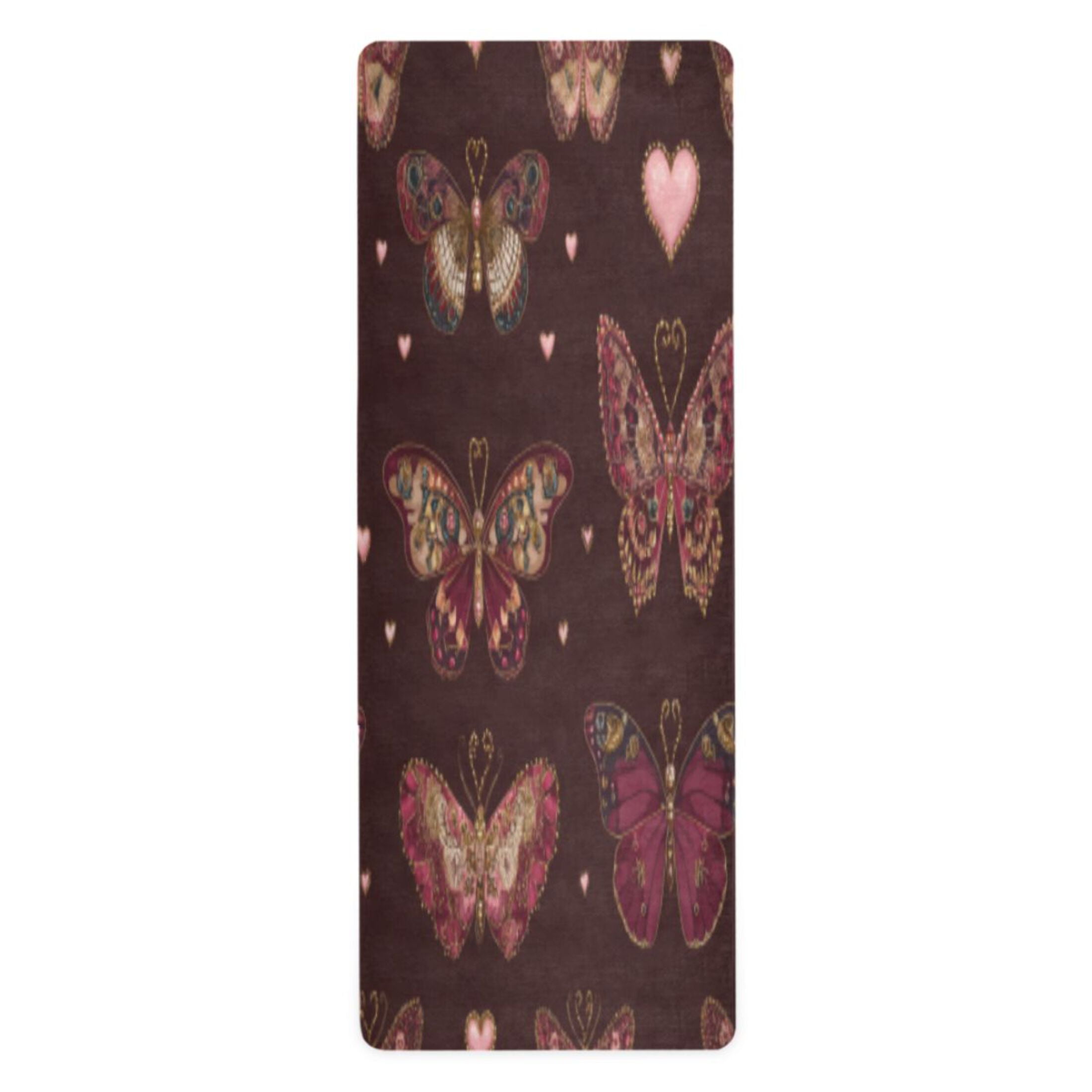 BZSMCE Yoga Mat Women Fitness Mat Gothic Butterfly Heart Tapestry Pattern