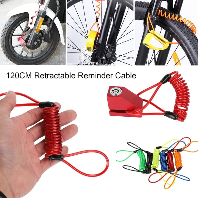 Meileang Disc Brake Lock Reminder Cable 120CM Retractable Steel Wire Bright Color Motorcycle Mountain Bike Anti-Theft Security Disc Lock Warming Rope Bicycle Accessories