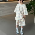 thumbnail image 2 of XUELUO Boys Casual Outfit Sets Summer Striped Print Round Neck Short Sleeve T Shirts Tops Elastic Waist Shorts Two Piece Casual Outwear,White,11-12 Years, 2 of 9