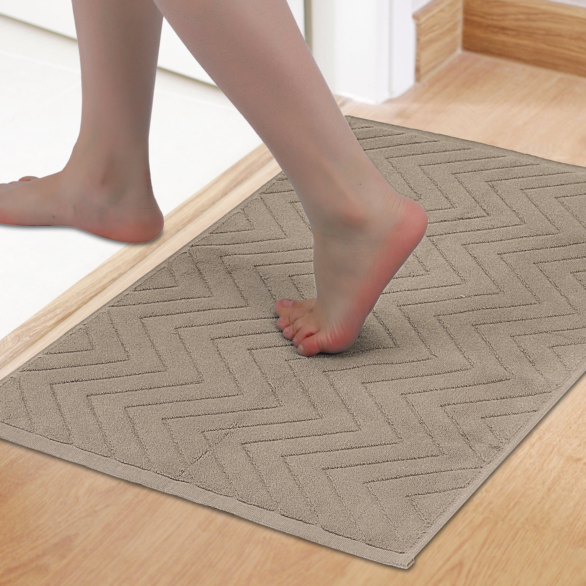 Unique Bargains Fade Resistant Cotton Bath Rugs Shower Mat Bathroom Non Slip Khaki