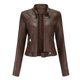 thumbnail image 3 of Chaqueta de cuero de Pu delgada corta con cuello levantado de otoño para mujer, 3 of 4