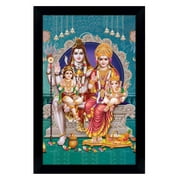 IBA Indianbeautifulart Lord Shiva With Family Picture Frame Religious Poster Black Wall Frame Deity Photo Frame Wall Decor For Home/ Office/ Temple-8 x 10 Inches