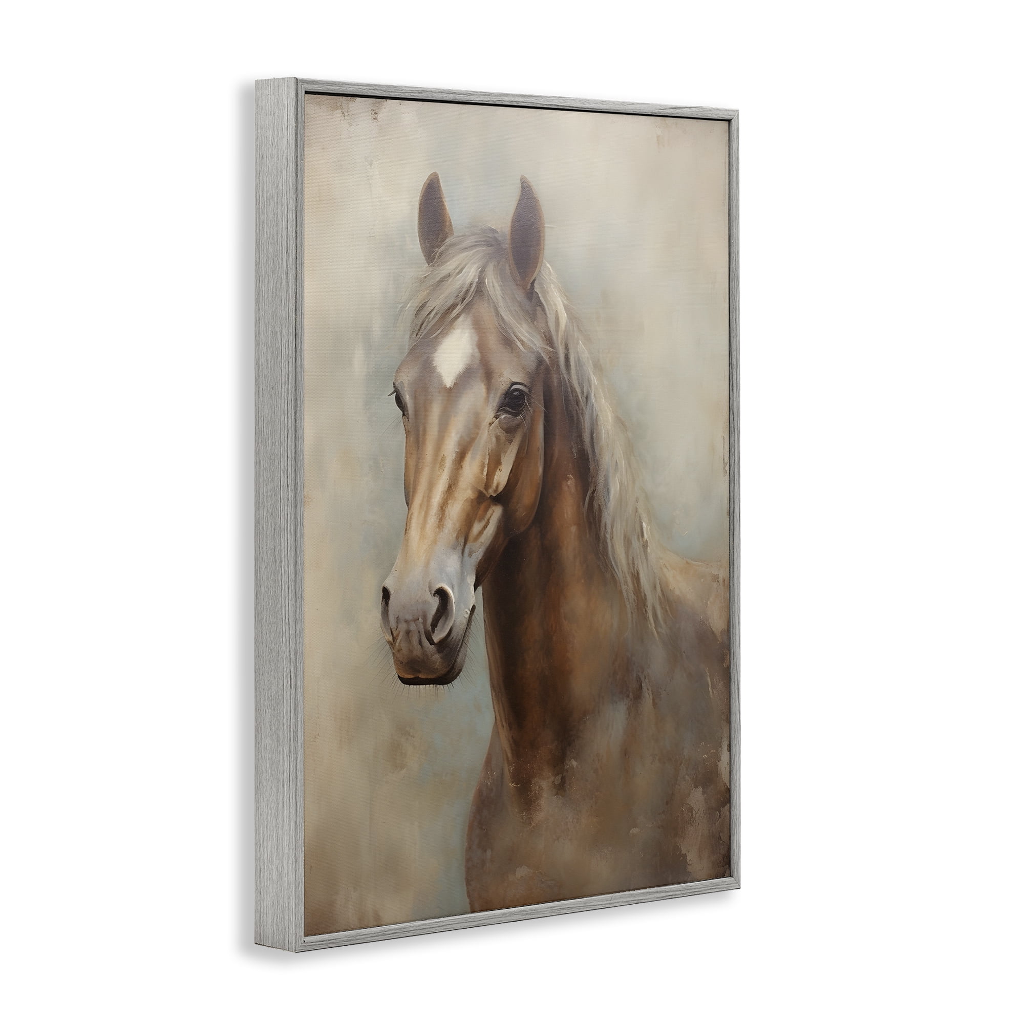 Stupell Industries Brown Horse Visage Animals & Insects Painting Gray Framed Art Print Wall Art, 20 x 30