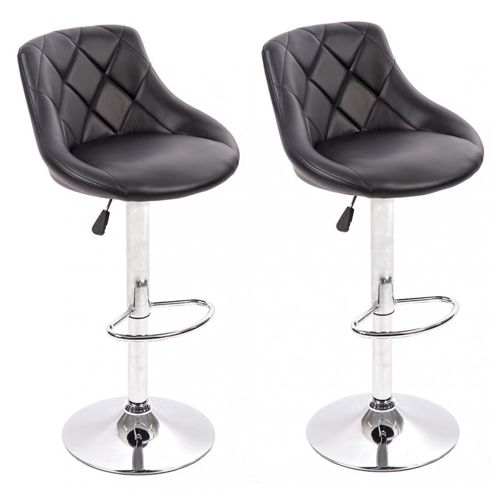 Set Of 2 PCS Adjustable Bar Stools PU Leather Barstools Swivel Pub Chairs Black 