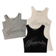 thumbnail image 5 of Women’s Y2K Rhinestone Letter Tank Top, Slim Fit Sleeveless Camisole, Stretch Casual Layering Top, 5 of 6