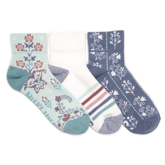 MUK LUKS Women's 3 Pack Cotton Compression Mini Crew Ankle Socks