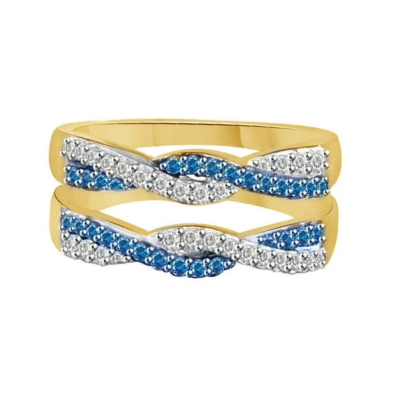 AFFY Blue & White Natural Diamond Enhancer Wrap Wedding Ring In 10k Yellow Gold (0.5 Cttw)