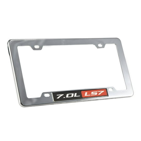 Chrome Plated ABS License Plate Frame with Black & Red 7.0L LS7 Logo, Best used on 7.0L vehicles with an LS7 engine like the 2005-2013 Corvette Z06 By