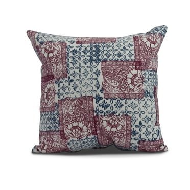 Simply Daisy, 16" x 16" Patches Outdoor Pillow, Maroon