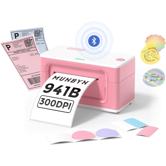 MUNBYN Bluetooth Thermal Label Printer 941BP, Wireless 300DPI 4x6 Shipping Label Printer for Small Business, Compatible with iOS, Android, PC& Laptop