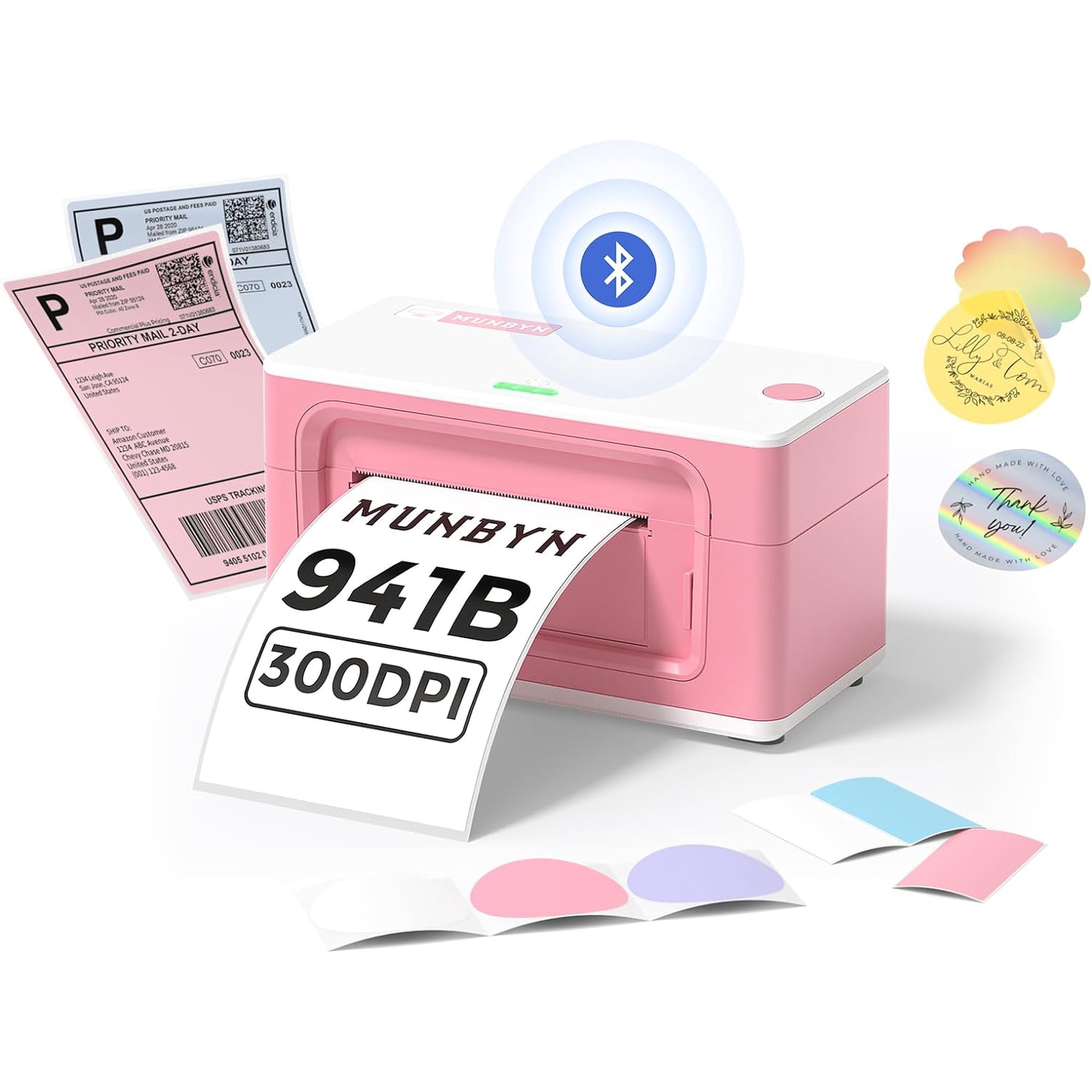 MUNBYN Bluetooth Thermal Label Printer 941BP, Wireless 300DPI 4x6 Shipping Label Printer for Small Business, Compatible with iOS, Android, PC& Laptop
