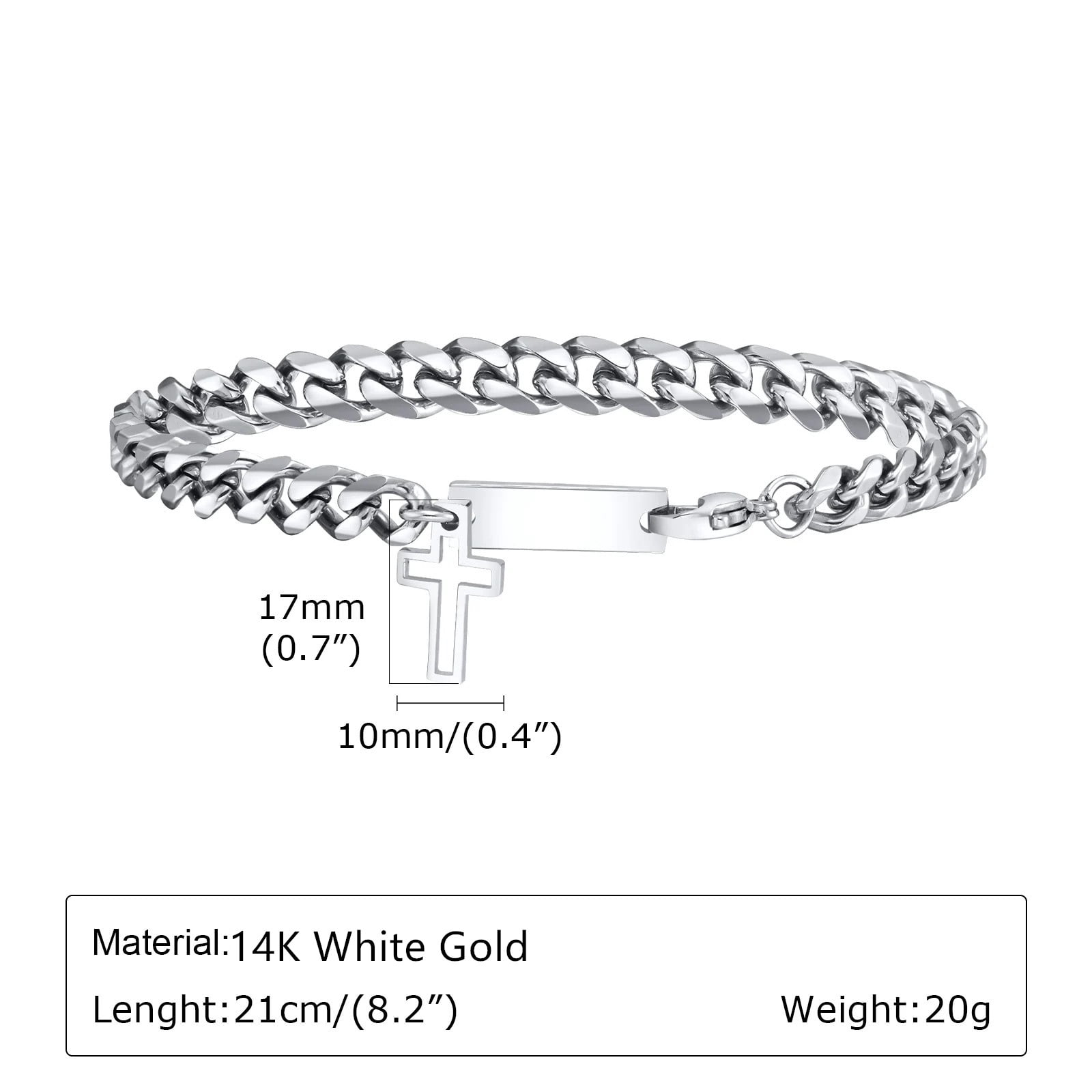 Hollow Cross Cuban Chain Bracelets for Men Boys,14K White Gold Twisted Chain Bracelets,Stylish Anniversary Gifts