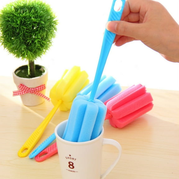 Plastic Handle Sponge Brush For Wineglass Bottle Coffee Glass Kitchen Cleaning Tool Random Color R5O7