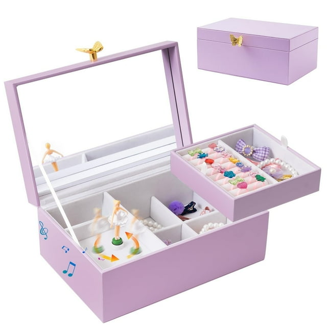 Caja Musical para Joyas, Estuche Organizdor Bailarina de Almacenaje de Joyerías de Niñas y Chicas Ballerina Music Jewelry Boxes Storage (Morado)
