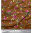 thumbnail image 1 of Soimoi Moss Georgette Fabric Leaves & Austin Rose Floral Print Fabric by Yard 42 Inch Wide, 1 of 1