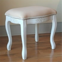 Vanity Stool with Cushion - Comfortable Dressing Room Stool - Antique White Finish - 18"H x 18"W x 14"L