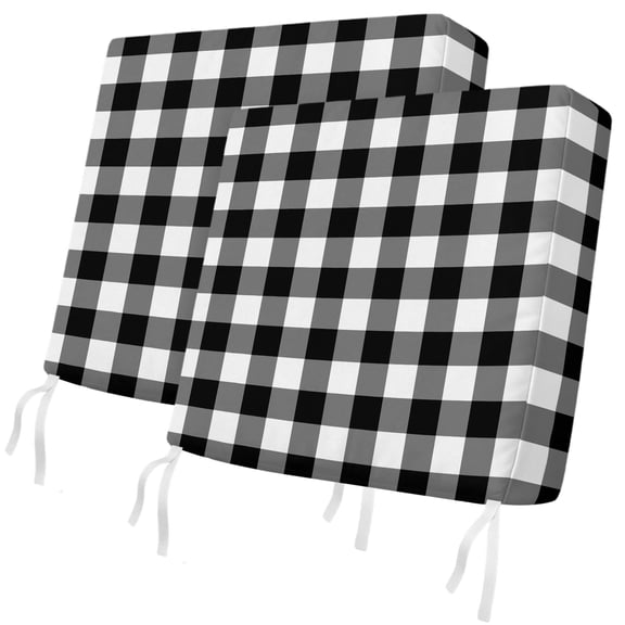 Outdoor Patio Cushion Covers 2 Pack Black Buffalo Plaid Chair Cushion Seat Pads with Ties & Zipper Waterproof Seat Cover Set Check Lines Chair Slipcovers for Outdoor Furniture Couch Sofa 24x24 Inch