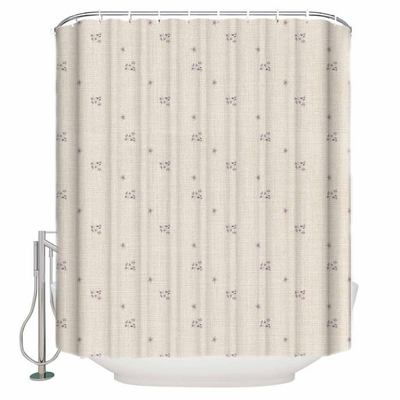 Extra Long Shower Curtain 72x84 Inch, Purple Flowers Shower Curtain Waterproof Bathroom Decor Beige Farmhouse Botanical Burlap Fabric Bath Curtain Set Accessories with Hooks