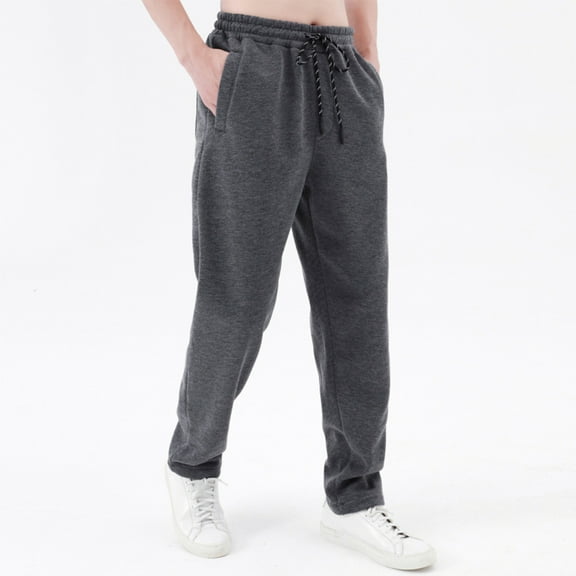 hoksml Men's Fleece Lined Sweatpants Solid Color Heavyweight Thermal Straight Leg Casual Pants with Drawstring Waist for Winter