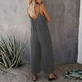 thumbnail image 4 of LYXSSBYX Womens Jumpsuits and Rompers Women Summer European and American Sling Solid O-Neck Pocket Casual Jumpsuit, 4 of 6