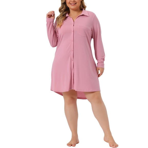 Agnes Orinda Women's Plus Size Nightshirt Comfort Long Sleeve Sleepwear Pajamas 3X Pink