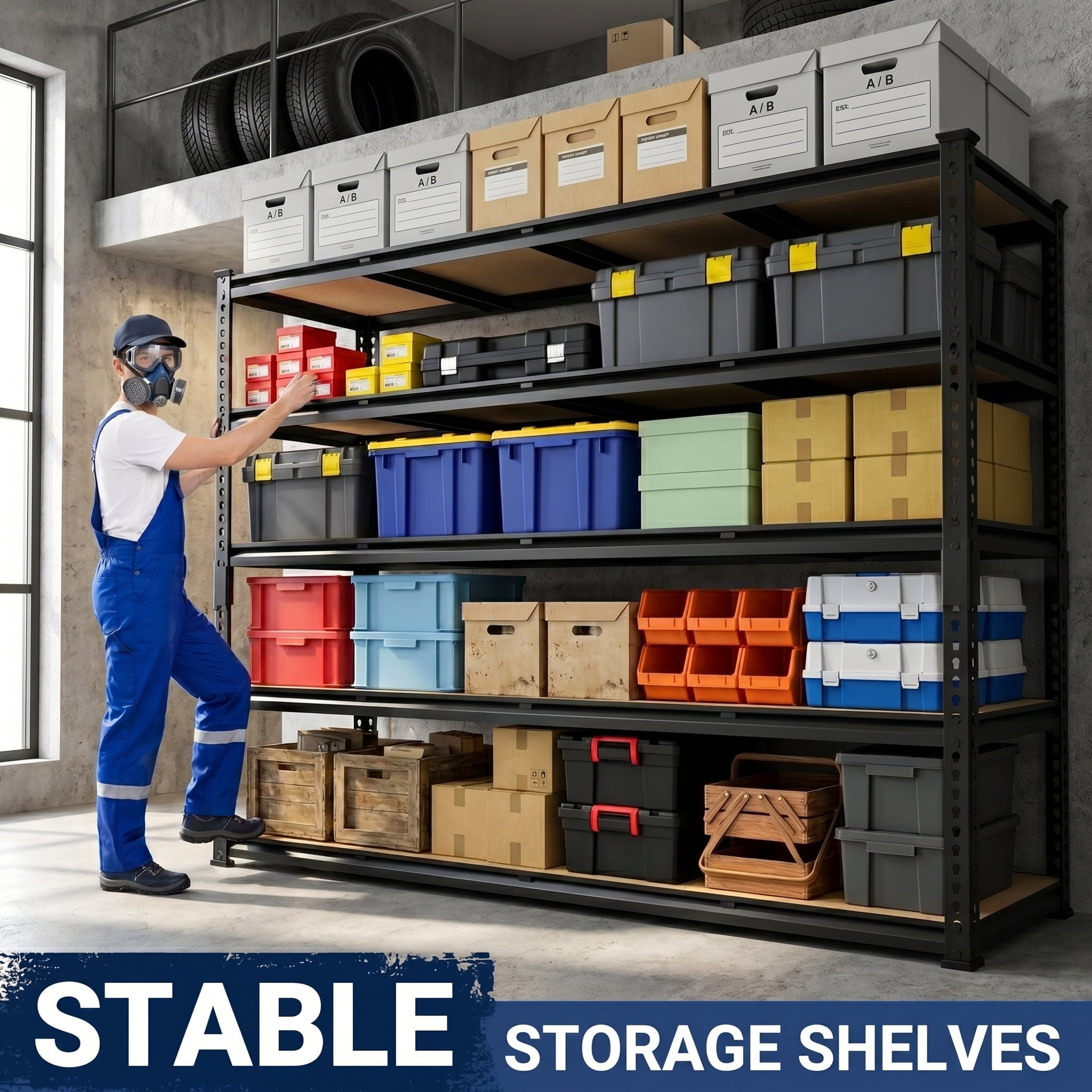 4 Pack Heavy Duty Garage Shelving Units, 60"W x 23.97"D x 72.01"H Metal Storage Shelves, 5 Tier Industrial Shelf Rack 3000LBS Adjustable Industrial Shelves for Pantry Warehouse