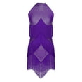 thumbnail image 7 of iiniim Women Latin Dance Performance Costume Shiny Rhinestones Fringed Latin Dress Tango Jazz Dancewear Purple L, 7 of 7