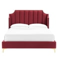 thumbnail image 6 of Platform Bed Frame, Queen Size, Velvet, Red, Modern Contemporary Urban Design, Bedroom Master Guest Suite, 6 of 8