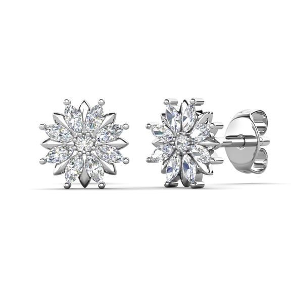 Cate & Chloe Lily 18k White Gold Plated Flower Stud Earrings with Simulated Diamonds for Women