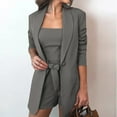 thumbnail image 2 of REORIAFEE Sexy Birthday Outfits for Women Summer Outfit Women Long Sleeve Cardigan Coat Pocket Vest Shorts Suit Dark Gray M, 2 of 6