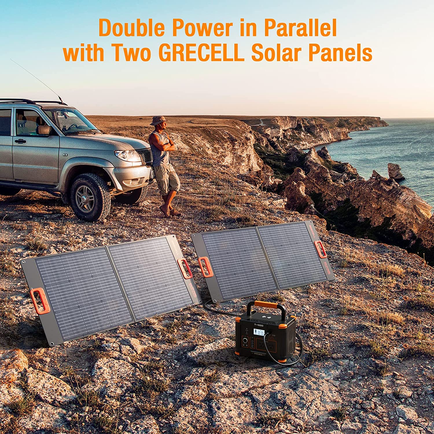 GRECELL 500W Power Station 100W with Portable Solar Panel Kit , 519Wh/140400mAh Solar Generator Outdoor Backup Lithium Battery Pack Power Supply with AC Outlet for Camping Home Emergency Traveling