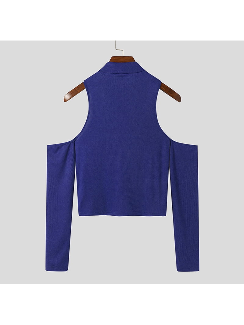 Men's Sexy Off Shoulder Cutout Long Sleeve T-Shirt Tops - Walmart.com