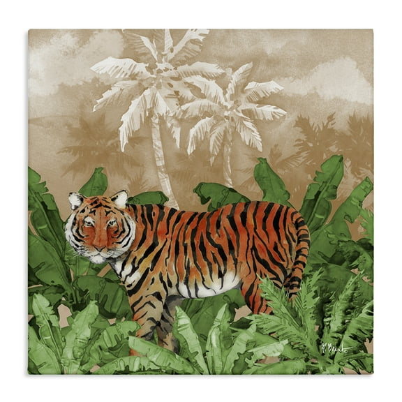 Stupell Industries Jungle Life Tiger Animals & Insects Painting Gallery Wrapped Canvas Art Print Wall Art, 17 x 17