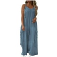 thumbnail image 2 of Wiyuqeen Overalls for Women Loose Fit Sleeveless Bib Cargo Jumpsuits Solid Baggy Wide Leg Rompers Lightweight Summer Jumpers with Pocket, 2 of 7