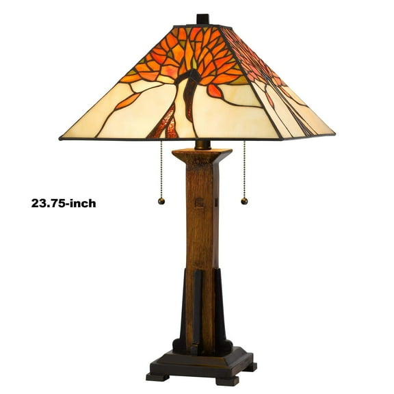 Table Lamp with Tiffany Shade and Floral Accent, Multicolor- Saltoro Sherpi