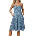 thumbnail image 3 of Summer Dress for Women Spaghetti Strap Smocked Built In Bra Sundresses Floral Sleeveless Above the Knee Cute Mini Dresses Blue S, 3 of 6