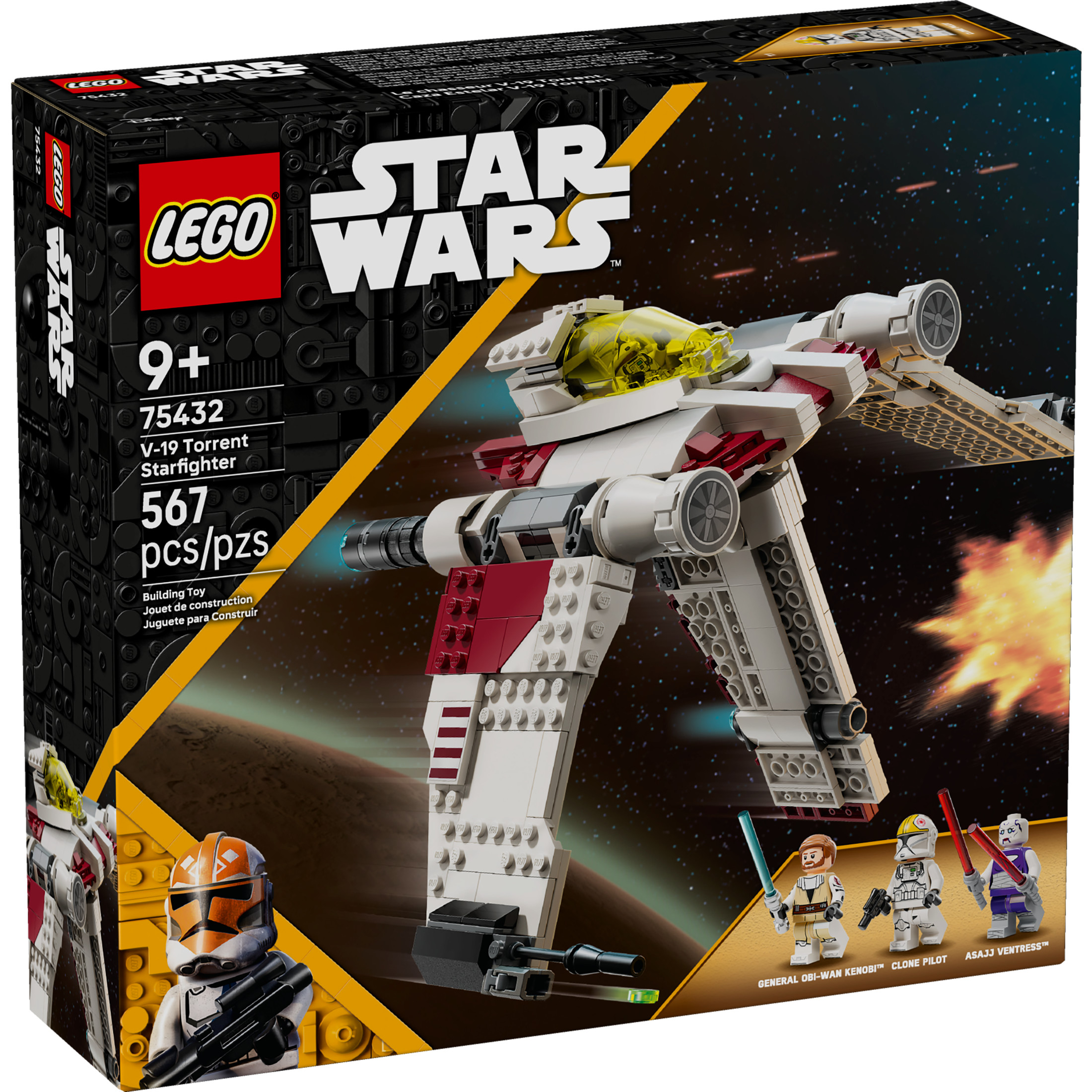 LEGO Star Wars: Las Guerras Clon Caza Estelar V-19 Torrent Juguete de Construcción - Set de Juego de Imaginación para Niños y Niñas, Mayores de 9 Años - Kit de Modelo de Nave Espacial con 3 Minifiguras - Idea de Regalo para Cumpleaños - 75432 2